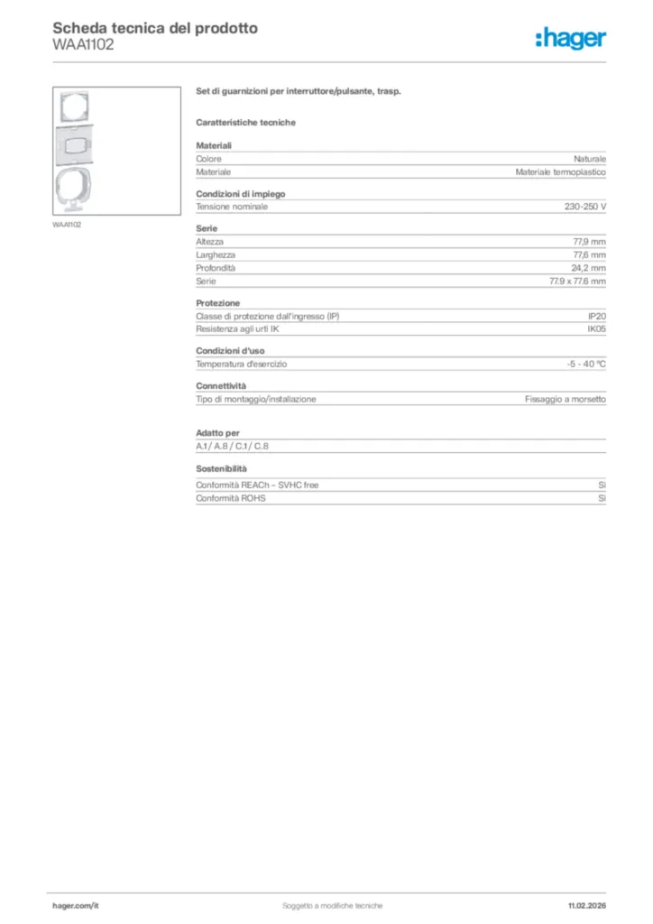Immagine Hager Scheda tecnica del prodotto WAA1102 | Hager Italia