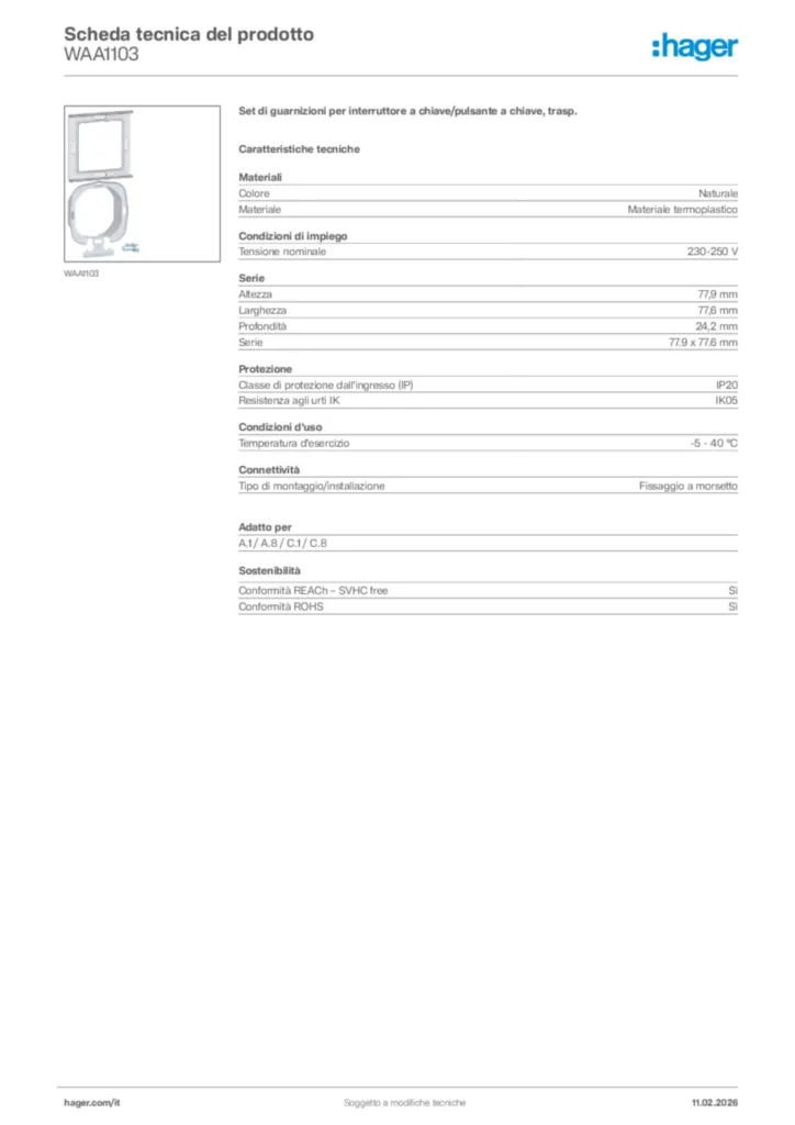 Immagine Hager Scheda tecnica del prodotto WAA1103 | Hager Italia