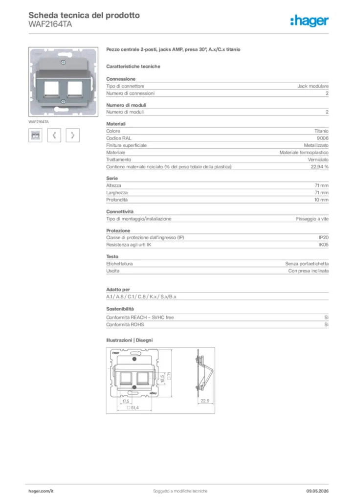 Immagine Hager Scheda tecnica del prodotto WAF2164TA | Hager Italia