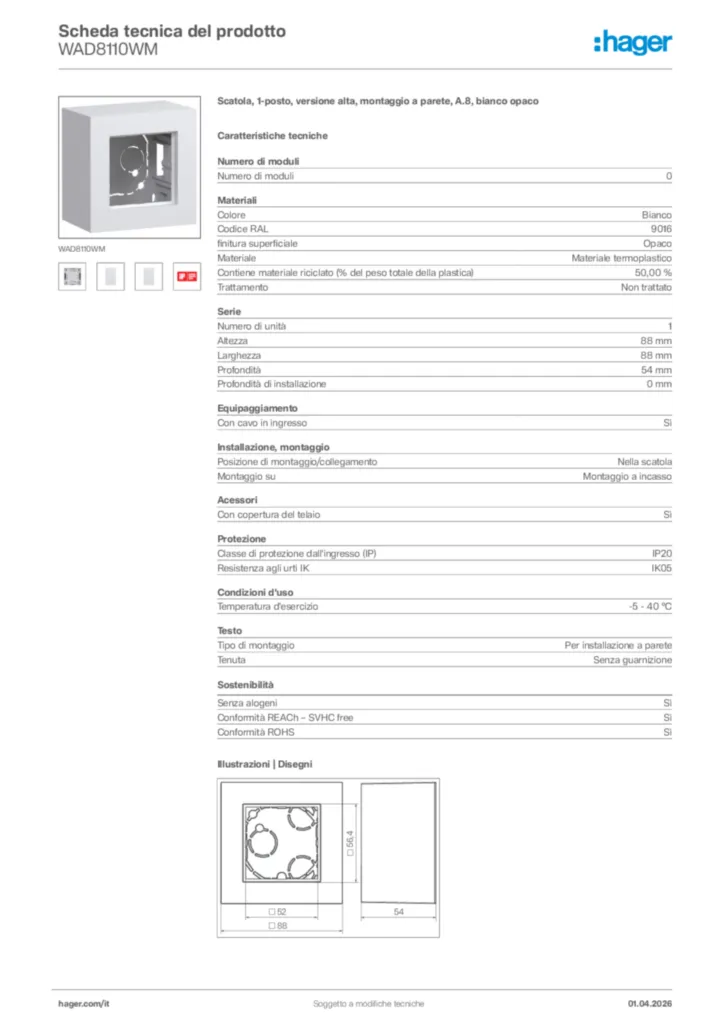 Immagine Hager Scheda tecnica del prodotto WAD8110WM | Hager Italia