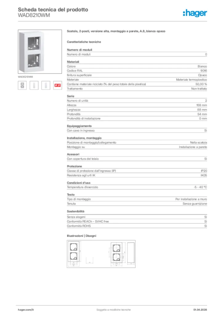 Immagine Hager Scheda tecnica del prodotto WAD8210WM | Hager Italia