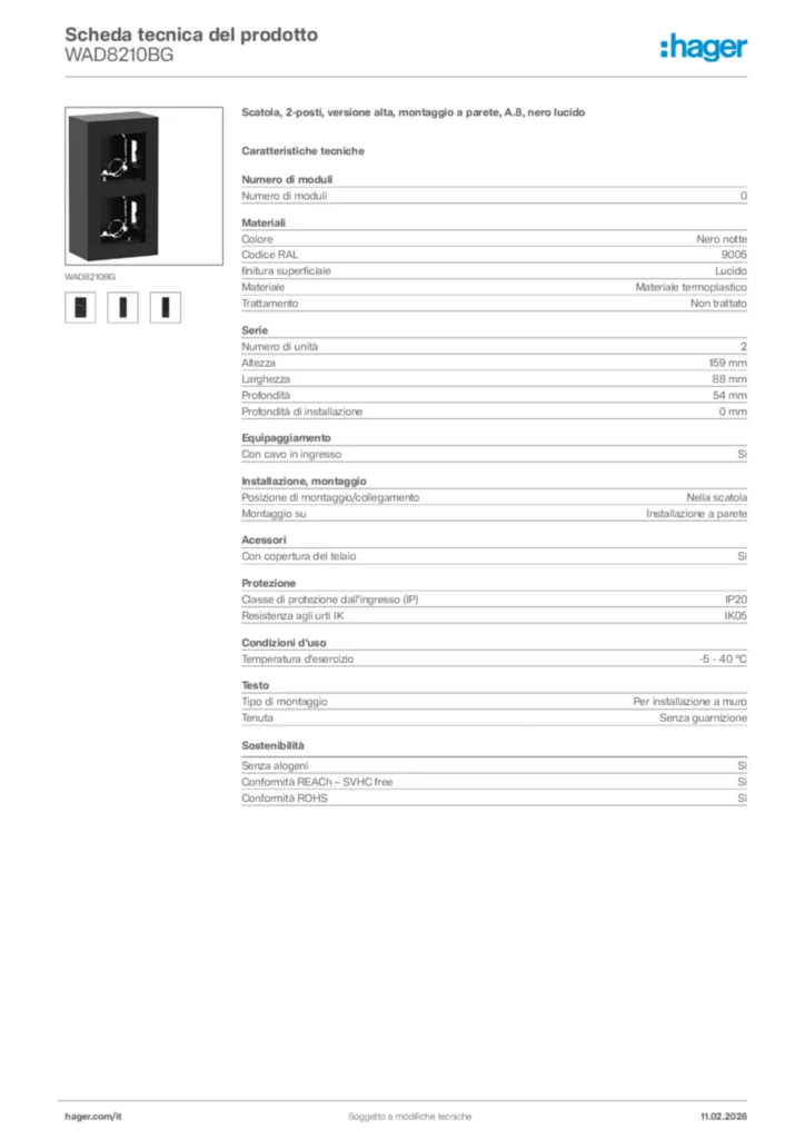 Immagine Hager Scheda tecnica del prodotto WAD8210BG | Hager Italia
