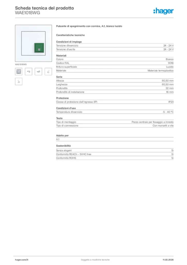 Immagine Hager Scheda tecnica del prodotto WAE1018WG | Hager Italia
