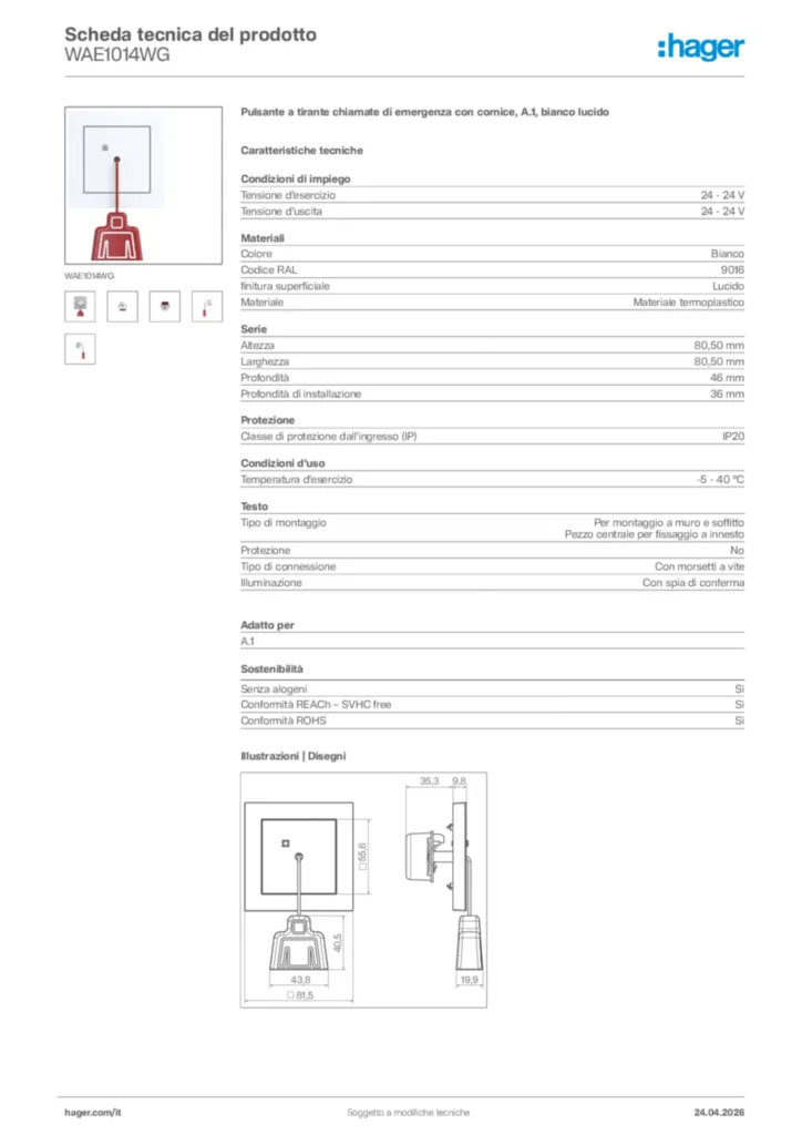 Immagine Hager Scheda tecnica del prodotto WAE1014WG | Hager Italia