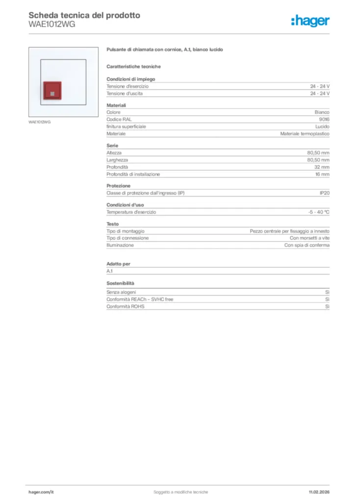 Immagine Hager Scheda tecnica del prodotto WAE1012WG | Hager Italia