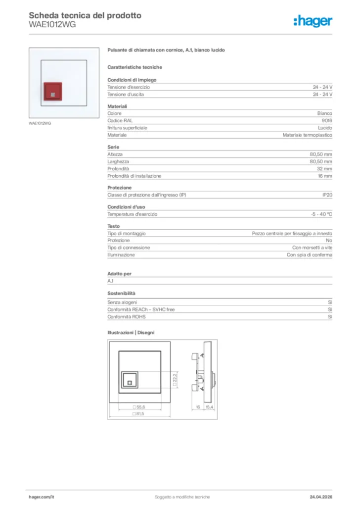Immagine Hager Scheda tecnica del prodotto WAE1012WG | Hager Italia