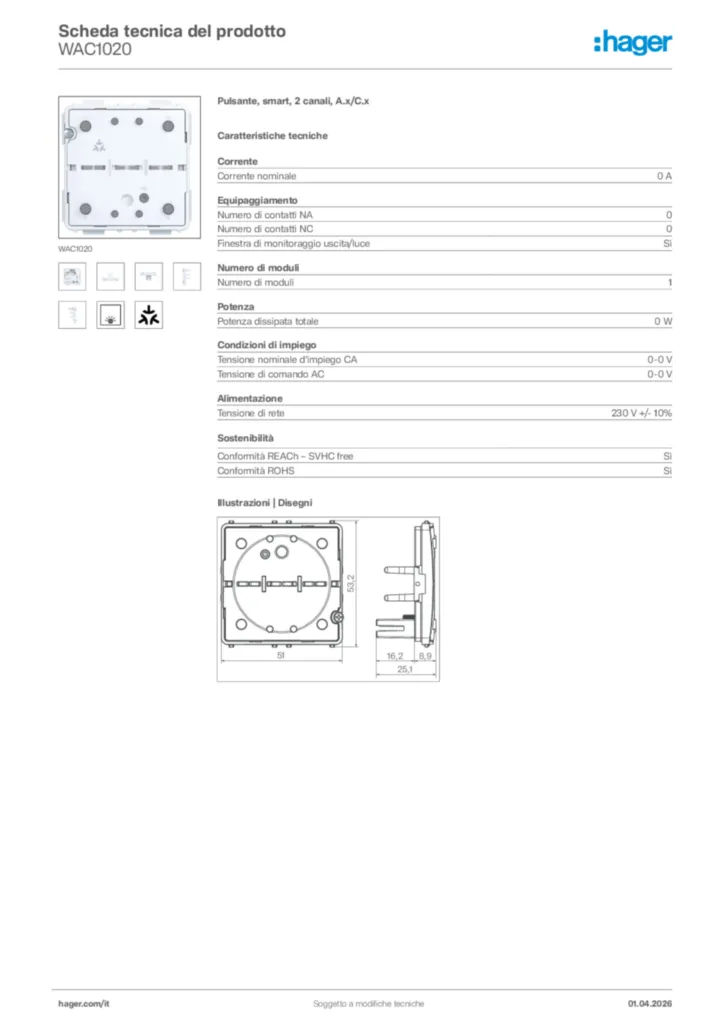 Immagine Hager Scheda tecnica del prodotto WAC1020 | Hager Italia