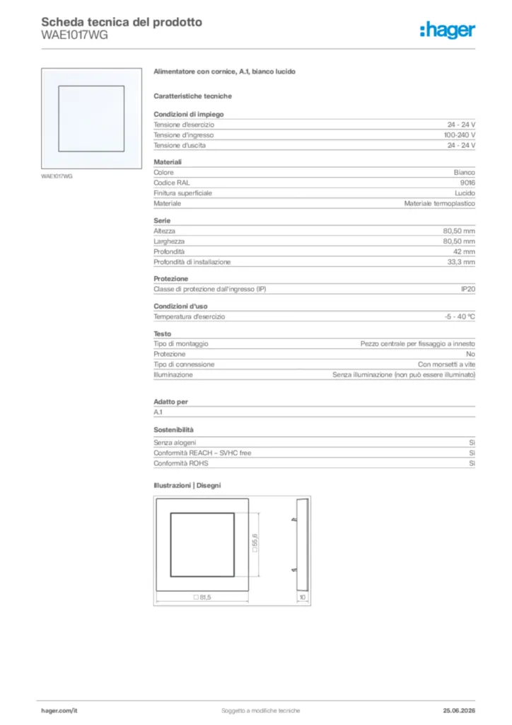 Immagine Hager Scheda tecnica del prodotto WAE1017WG | Hager Italia