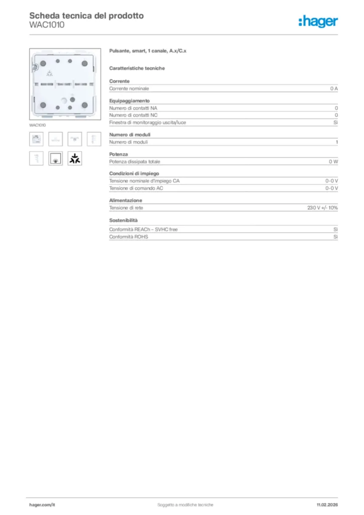 Immagine Hager Scheda tecnica del prodotto WAC1010 | Hager Italia