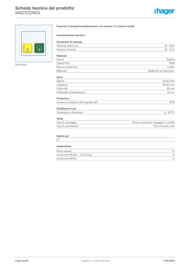 Immagine Hager Scheda tecnica del prodotto WAE1013WG | Hager Italia