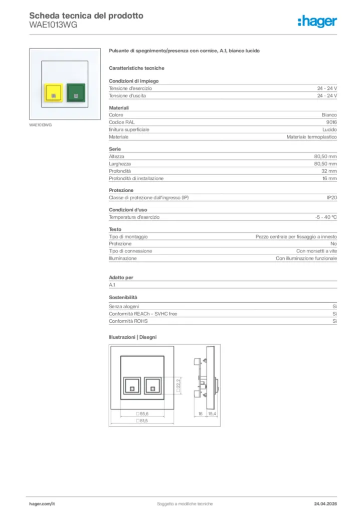 Immagine Hager Scheda tecnica del prodotto WAE1013WG | Hager Italia