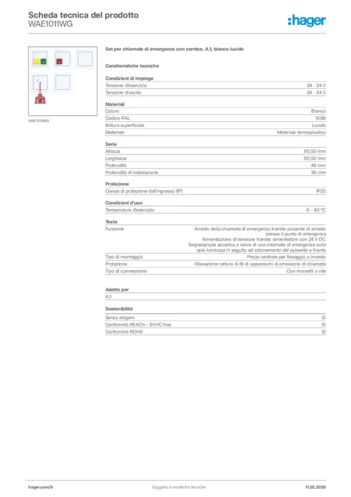 Immagine Hager Scheda tecnica del prodotto WAE1011WG | Hager Italia