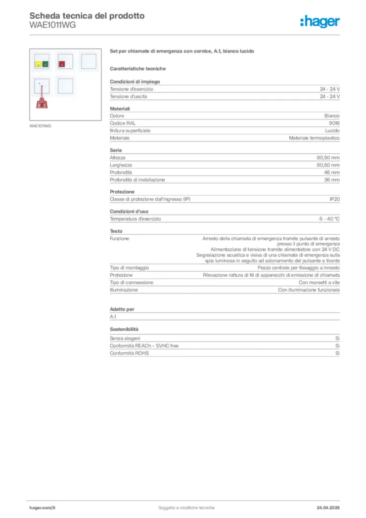 Immagine Hager Scheda tecnica del prodotto WAE1011WG | Hager Italia