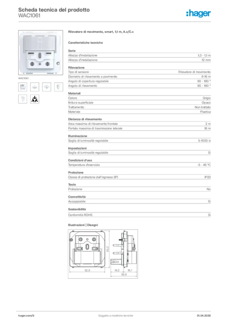 Immagine Hager Scheda tecnica del prodotto WAC1061 | Hager Italia