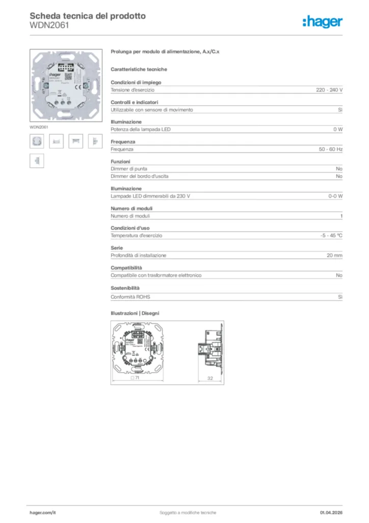 Immagine Hager Scheda tecnica del prodotto WDN2061 | Hager Italia