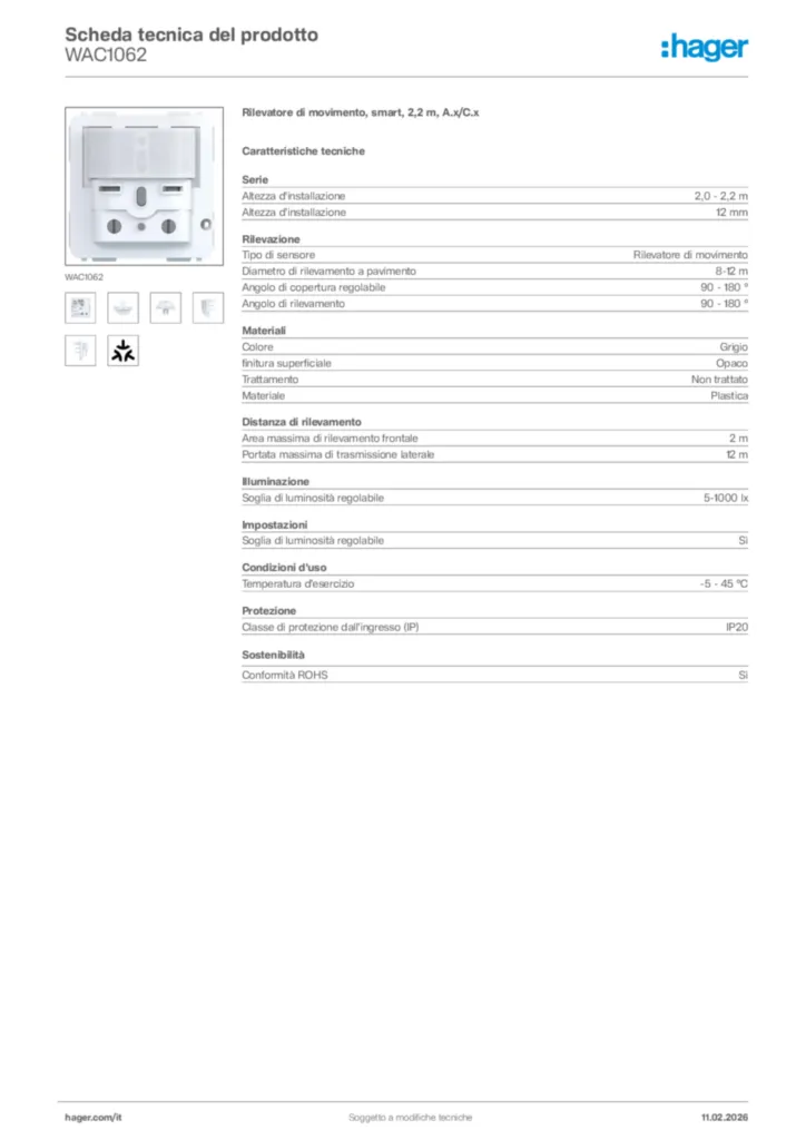 Immagine Hager Scheda tecnica del prodotto WAC1062 | Hager Italia