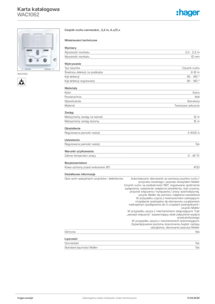 Zdjęcie Hager Karta katalogowa WAC1062 | Hager Polska