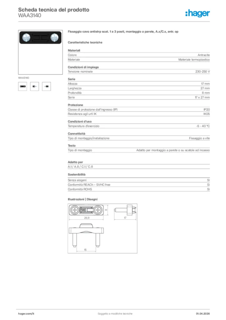 Immagine Hager Scheda tecnica del prodotto WAA3140 | Hager Italia
