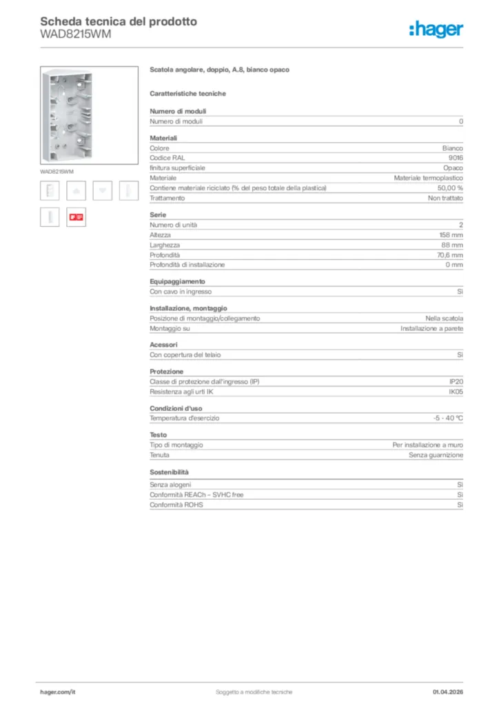 Immagine Hager Scheda tecnica del prodotto WAD8215WM | Hager Italia