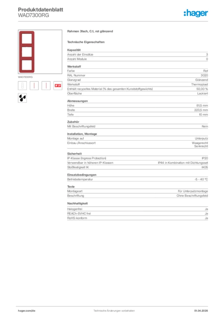 Bild Hager Produktdatenblatt WAD7300RG | Hager Deutschland