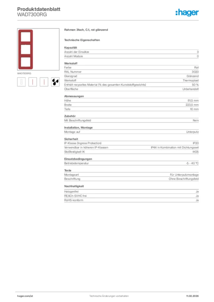 Bild Hager Produktdatenblatt WAD7300RG | Hager Deutschland