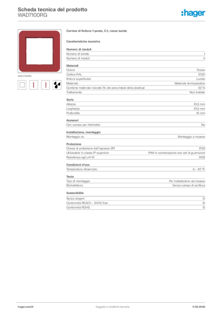 Immagine Hager Scheda tecnica del prodotto WAD7100RG | Hager Italia