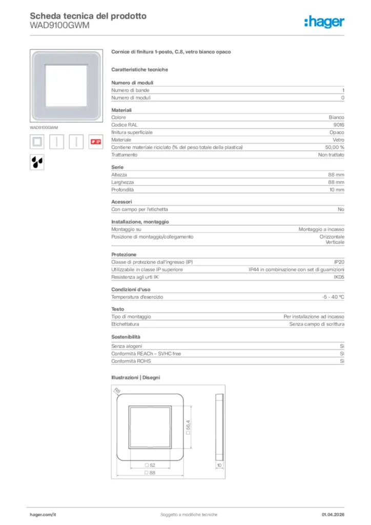 Immagine Hager Scheda tecnica del prodotto WAD9100GWM | Hager Italia