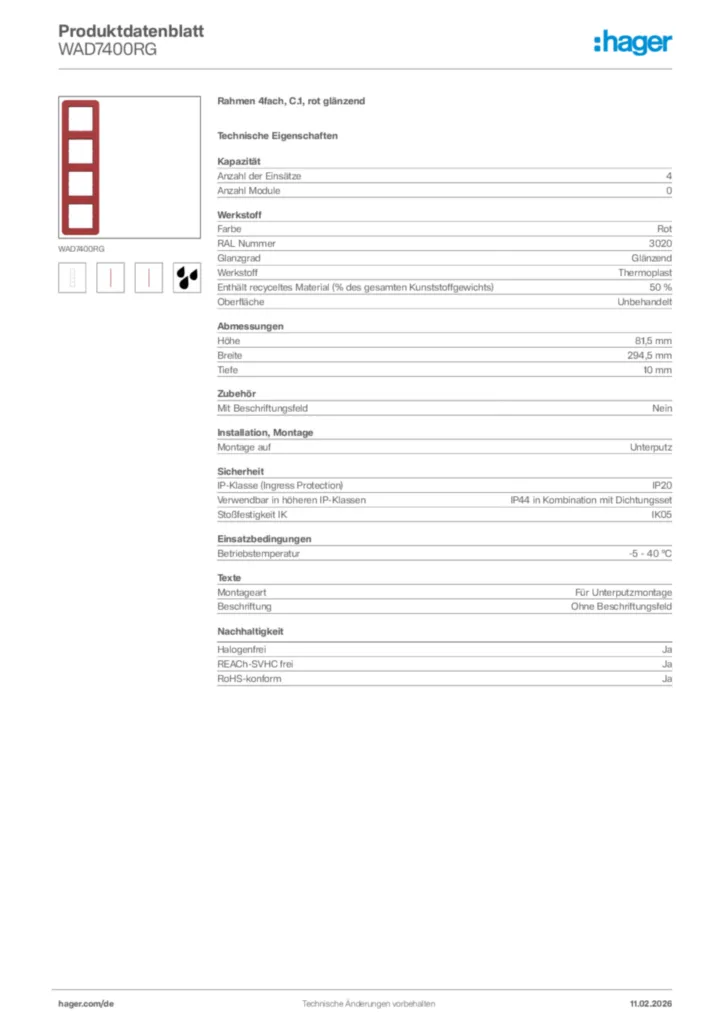Bild Hager Produktdatenblatt WAD7400RG | Hager Deutschland
