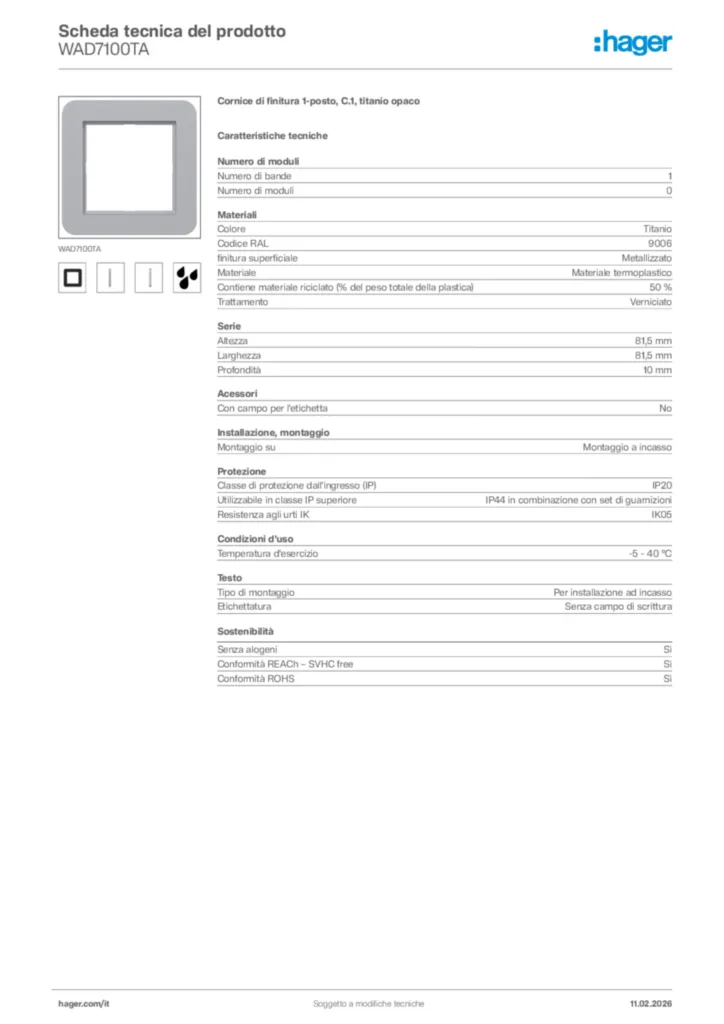 Immagine Hager Scheda tecnica del prodotto WAD7100TA | Hager Italia