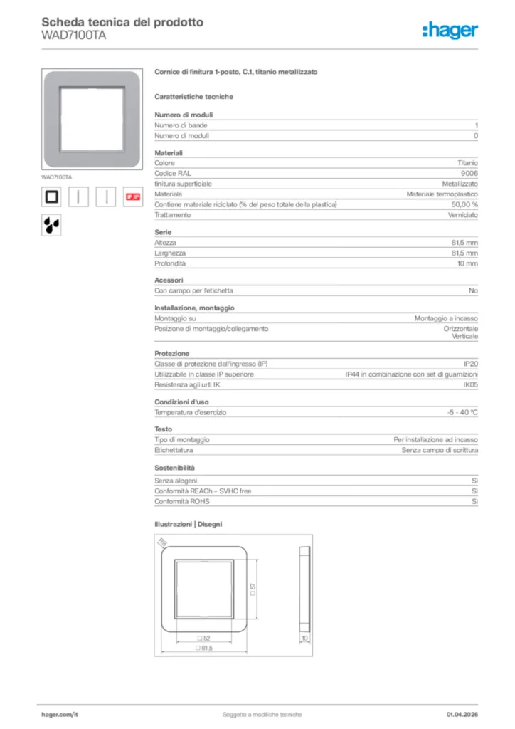 Immagine Hager Scheda tecnica del prodotto WAD7100TA | Hager Italia