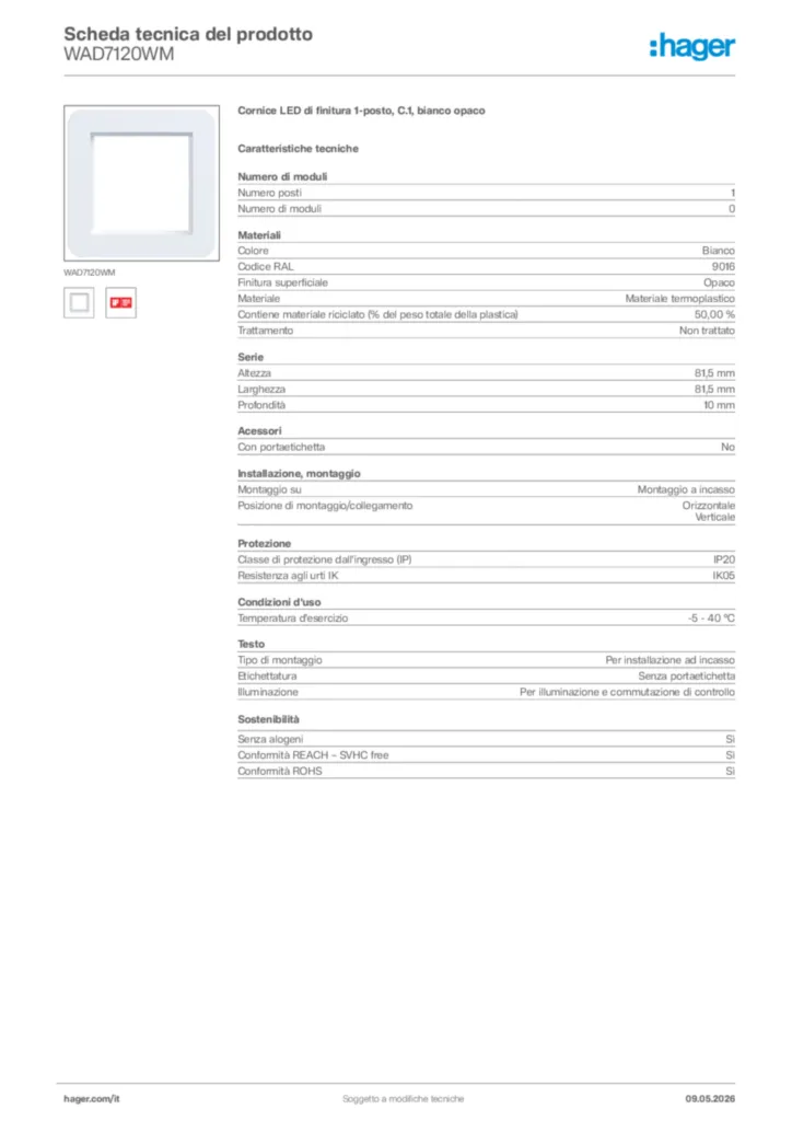 Immagine Hager Scheda tecnica del prodotto WAD7120WM | Hager Italia