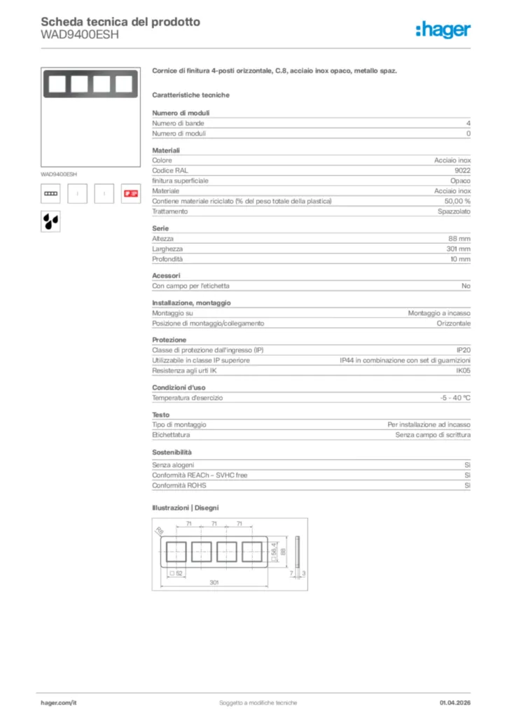 Immagine Hager Scheda tecnica del prodotto WAD9400ESH | Hager Italia
