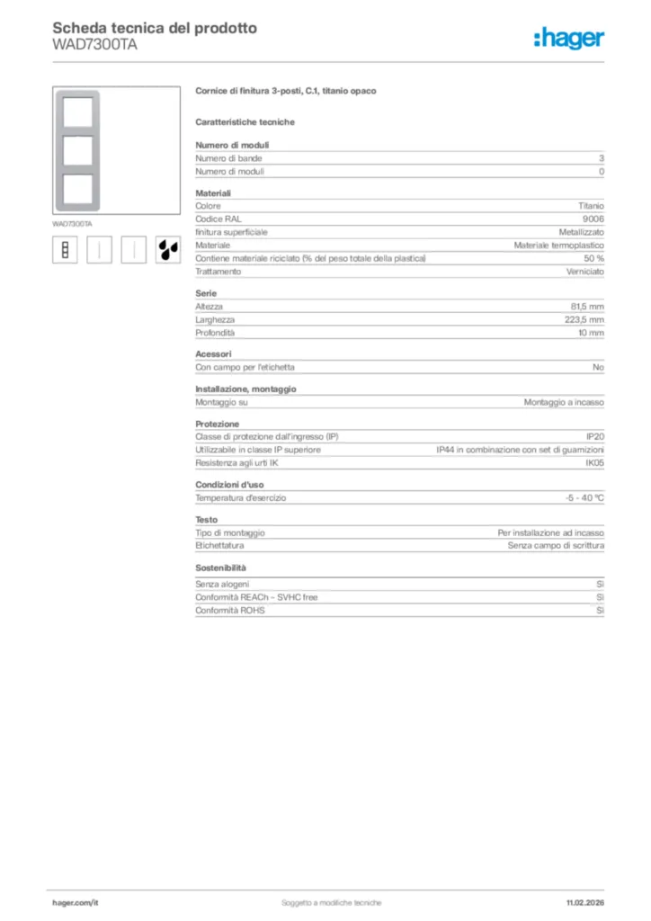 Immagine Hager Scheda tecnica del prodotto WAD7300TA | Hager Italia