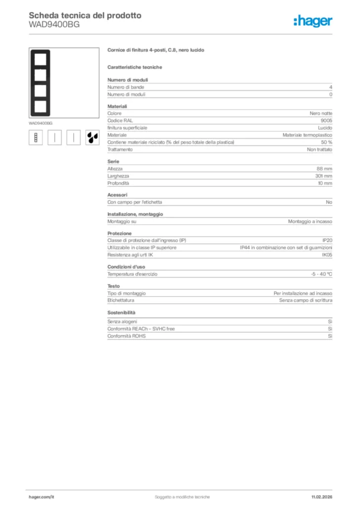 Immagine Hager Scheda tecnica del prodotto WAD9400BG | Hager Italia