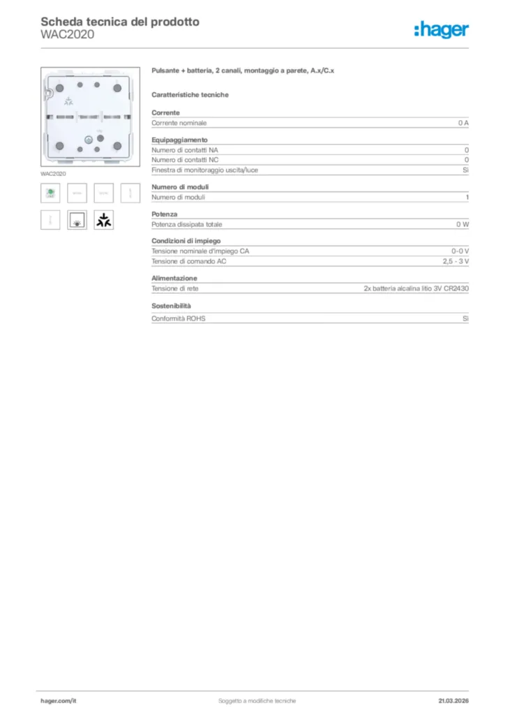 Immagine Hager Scheda tecnica del prodotto WAC2020 | Hager Italia