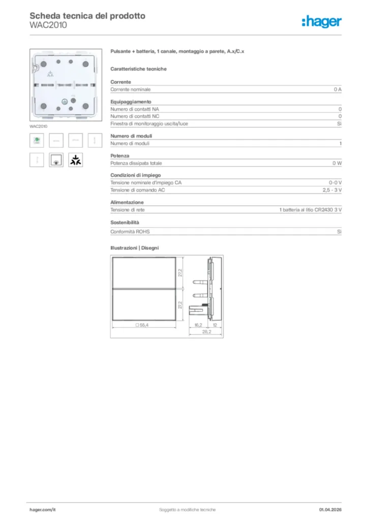 Immagine Hager Scheda tecnica del prodotto WAC2010 | Hager Italia