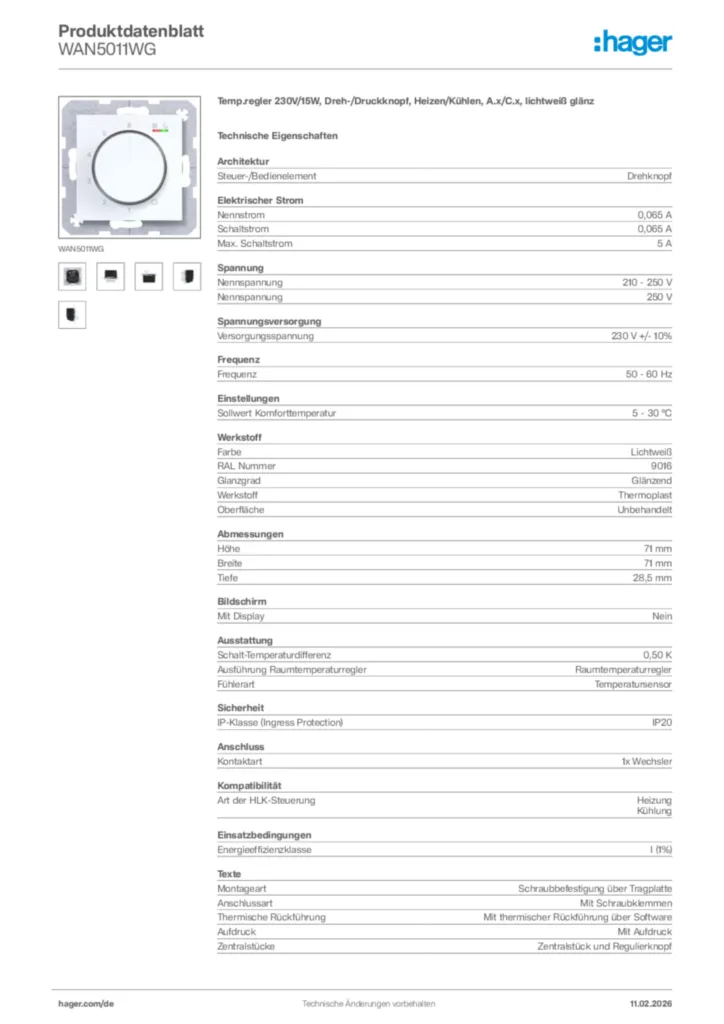 Bild Hager Produktdatenblatt WAN5011WG | Hager Deutschland