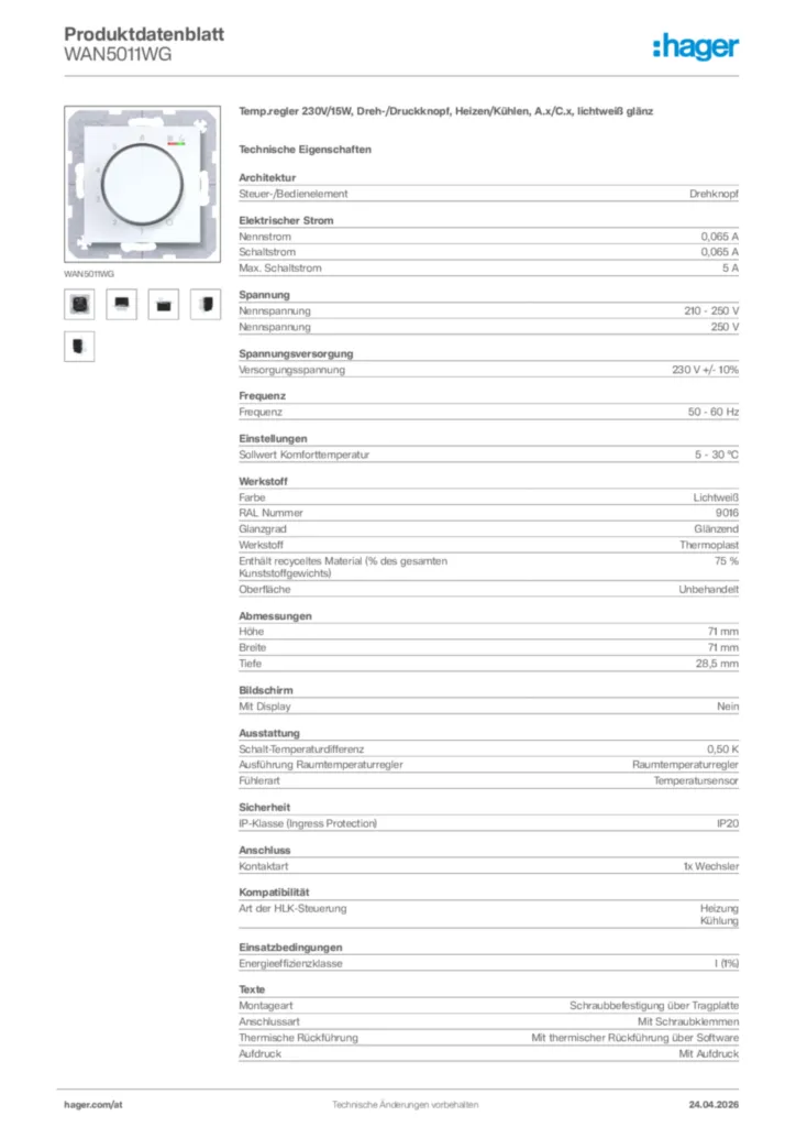 Bild Hager Produktdatenblatt WAN5011WG | Hager Deutschland