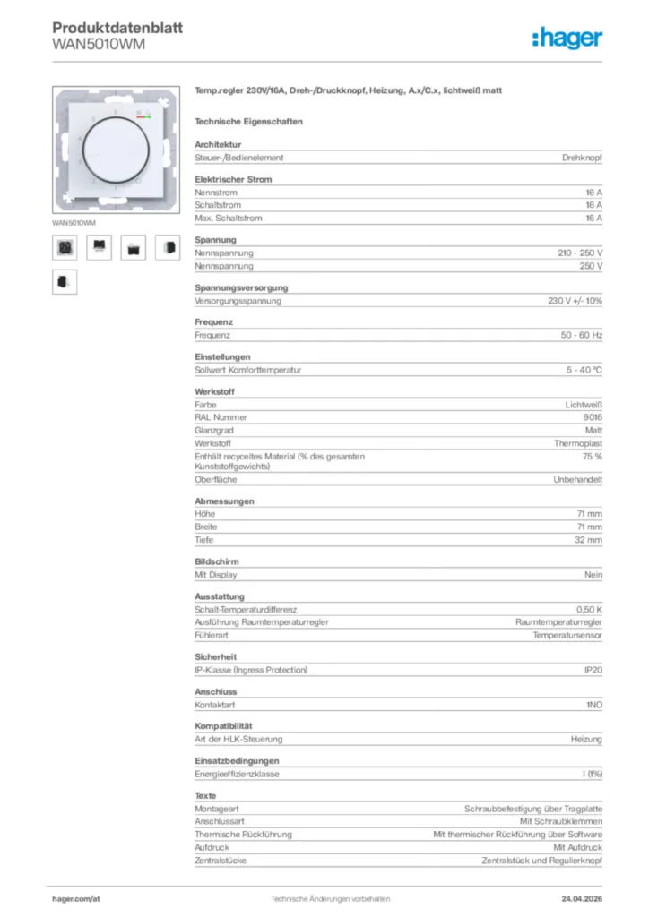 Bild Hager Produktdatenblatt WAN5010WM | Hager Deutschland