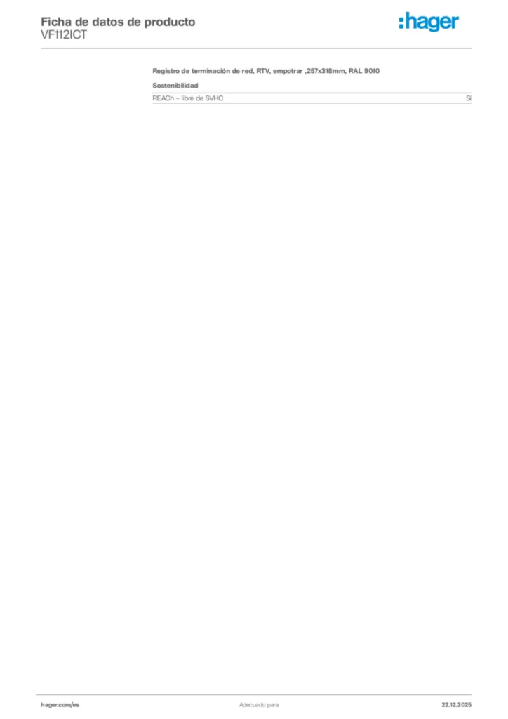 Imagen Hager Ficha de datos de producto VF112ICT | Hager España