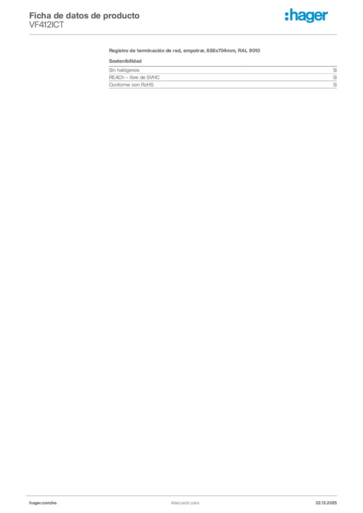 Imagen Hager Ficha de datos de producto VF412ICT | Hager España