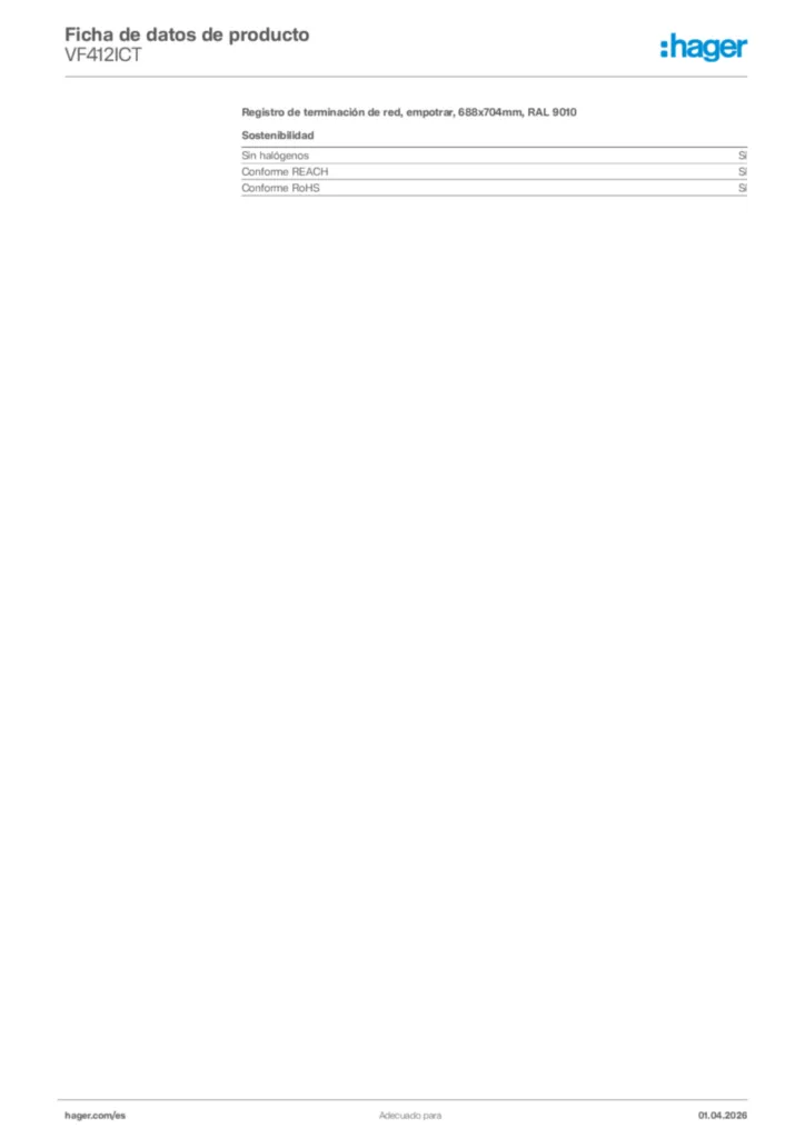 Imagen Hager Ficha de datos de producto VF412ICT | Hager España