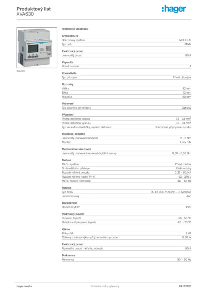 Obrázek Hager Product data sheet XVA630 | Hager