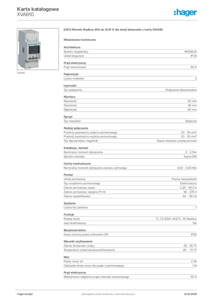 Zdjęcie Hager Karta katalogowa XVA610 | Hager Polska