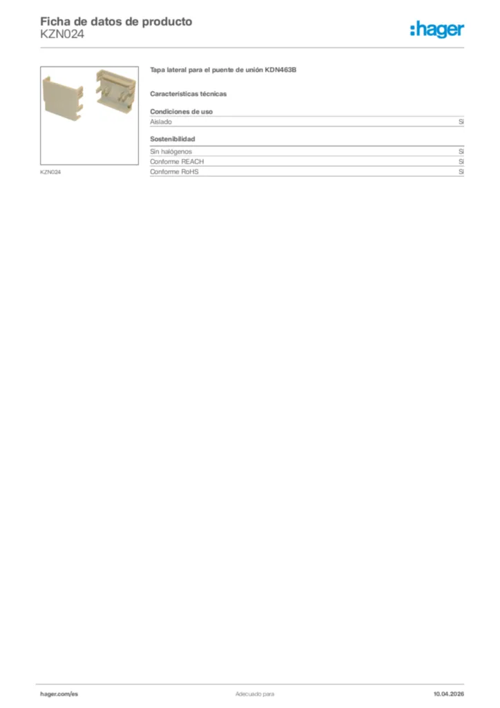 Imagen Hager Ficha de datos de producto KZN024 | Hager España