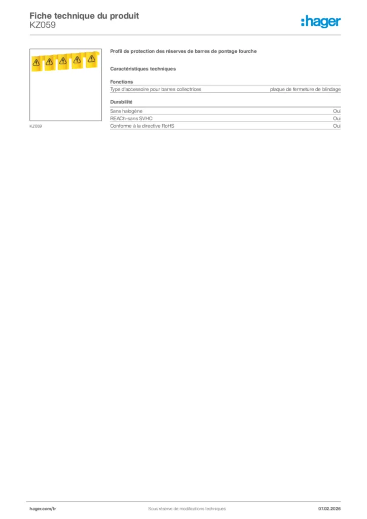 Image Hager Fiche technique du produit KZ059 | Hager France