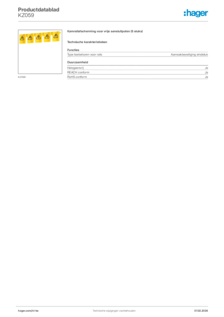 Afbeelding Hager Productdatablad KZ059 | Hager Belgium