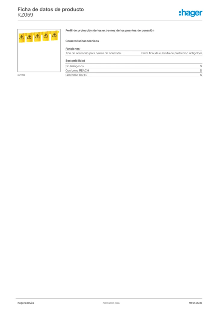 Imagen Hager Ficha de datos de producto KZ059 | Hager España