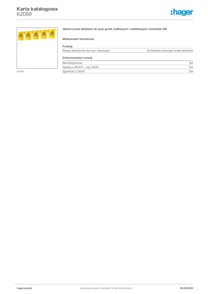 Zdjęcie Hager Karta katalogowa KZ059 | Hager Polska