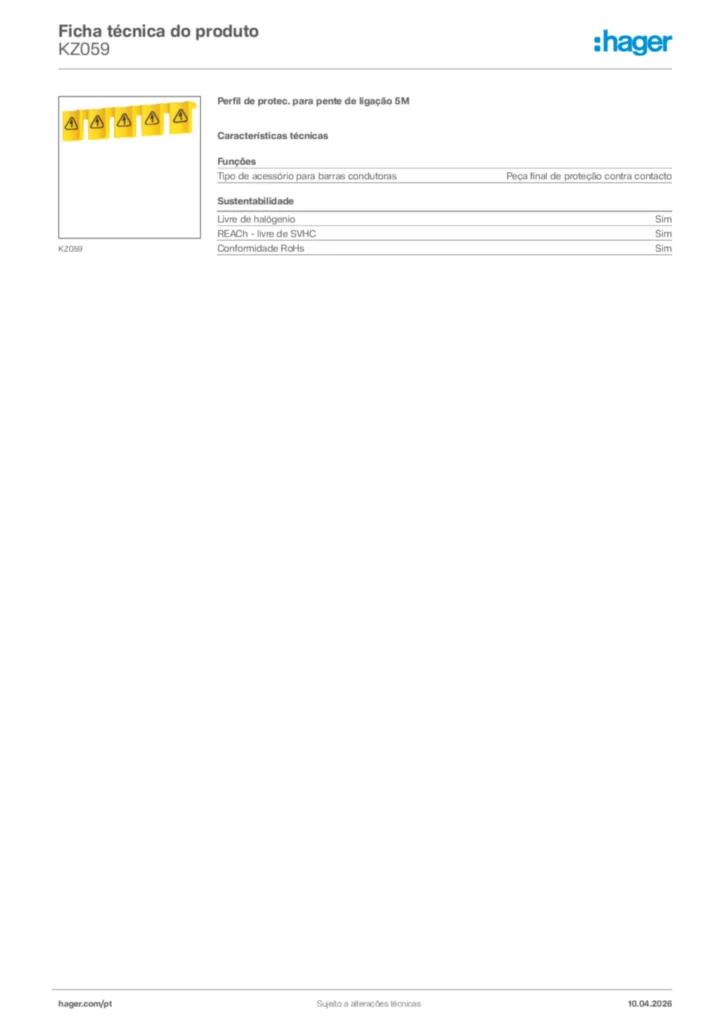 Imagem Hager Ficha técnica do produto KZ059 | Hager Portugal